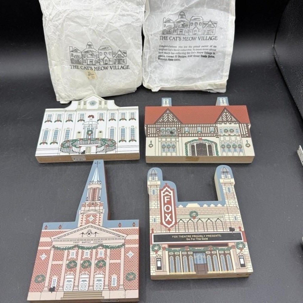 Vtg The Cat's Meow Atlanta Christmas Series Village Faline Lot of 4 '96 Swan Fox